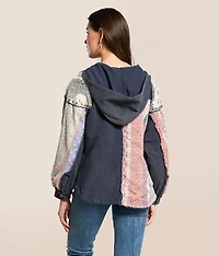 Pieced Floral Hooded Baby Doll Henley