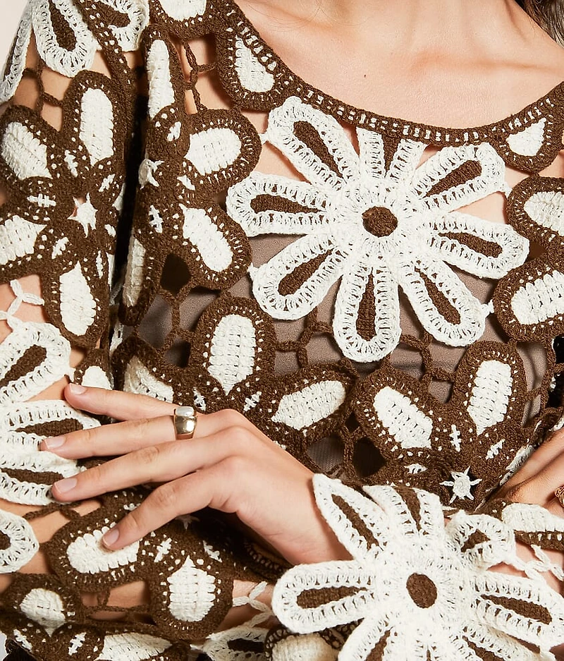 Floral Crochet Sweater - One Size
