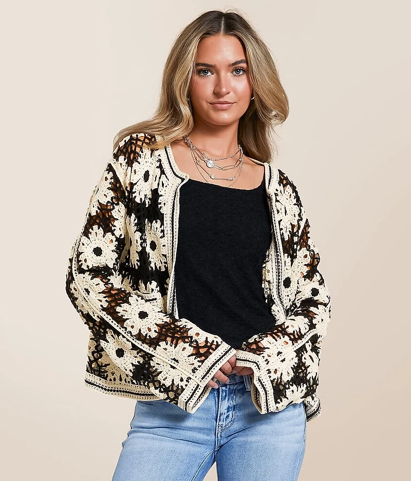 POL Floral Crochet Cardigan