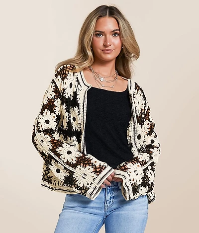 POL Floral Crochet Cardigan