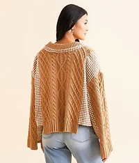 Pieced Houndstooth Cardigan Sweater