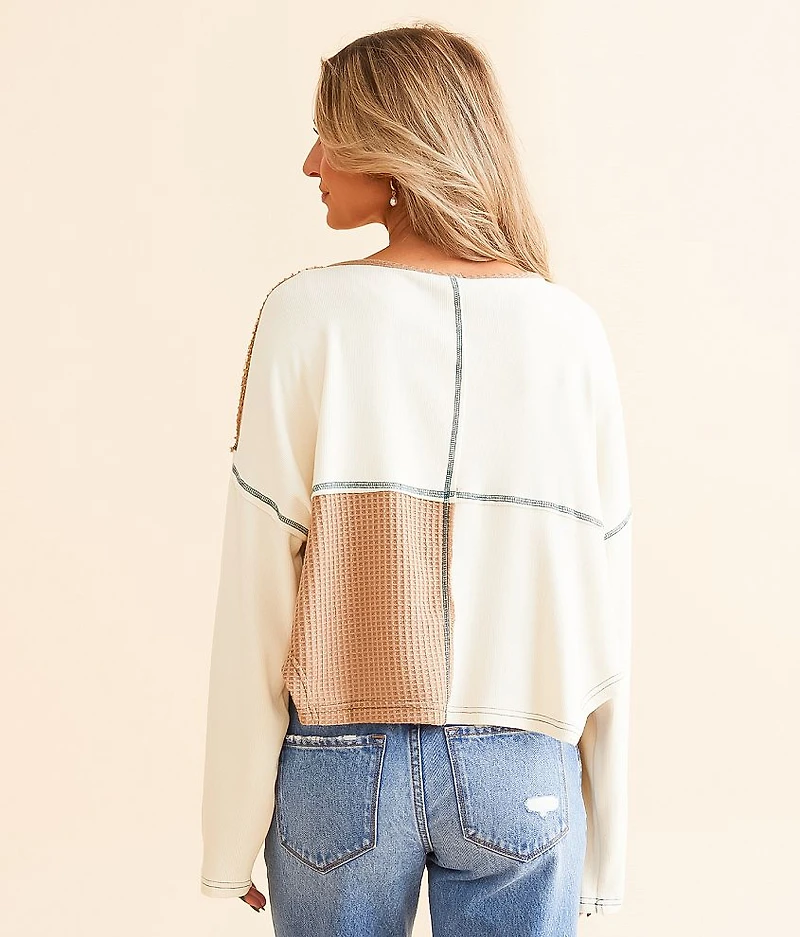 Pieced Waffle Knit Henley