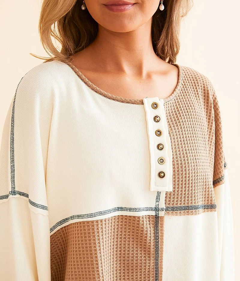 Pieced Waffle Knit Henley