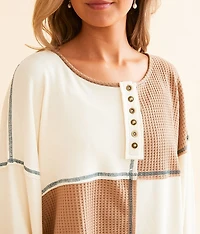 Pieced Waffle Knit Henley