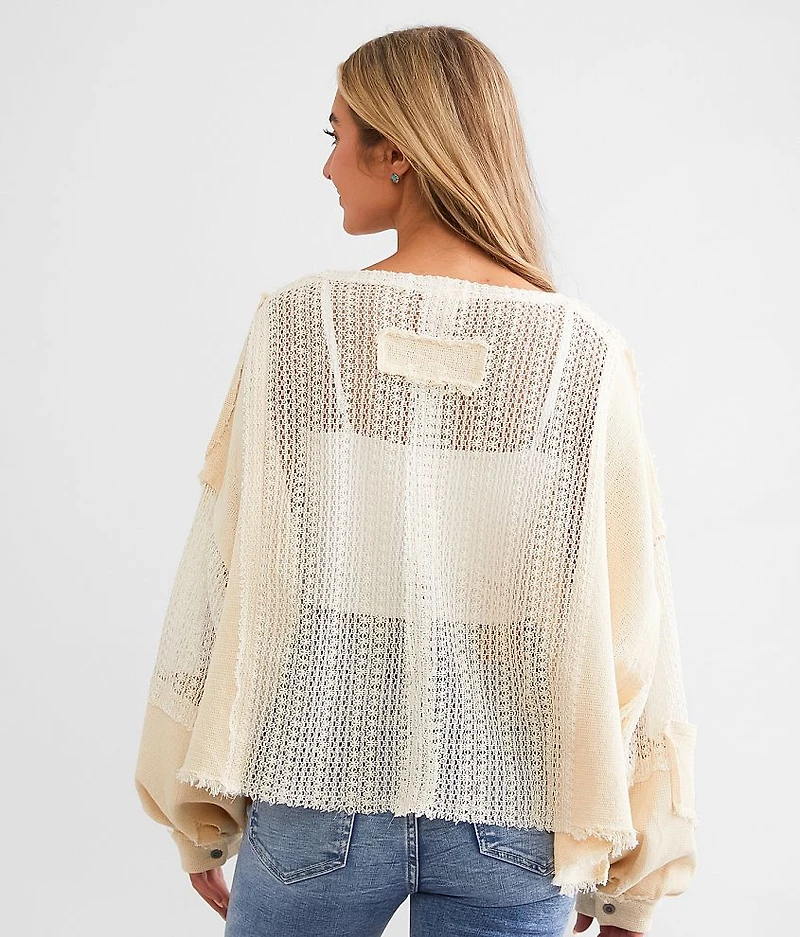 Mixed Open Weave Cropped Henley
