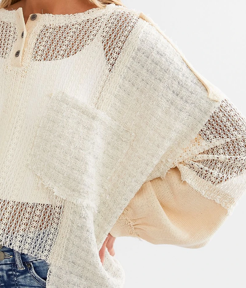 Mixed Open Weave Cropped Henley