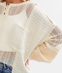 Mixed Open Weave Cropped Henley