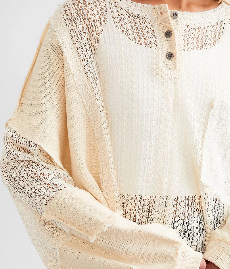 Mixed Open Weave Cropped Henley