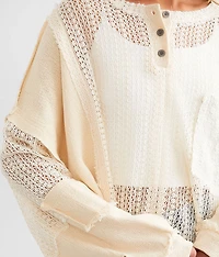 Mixed Open Weave Cropped Henley