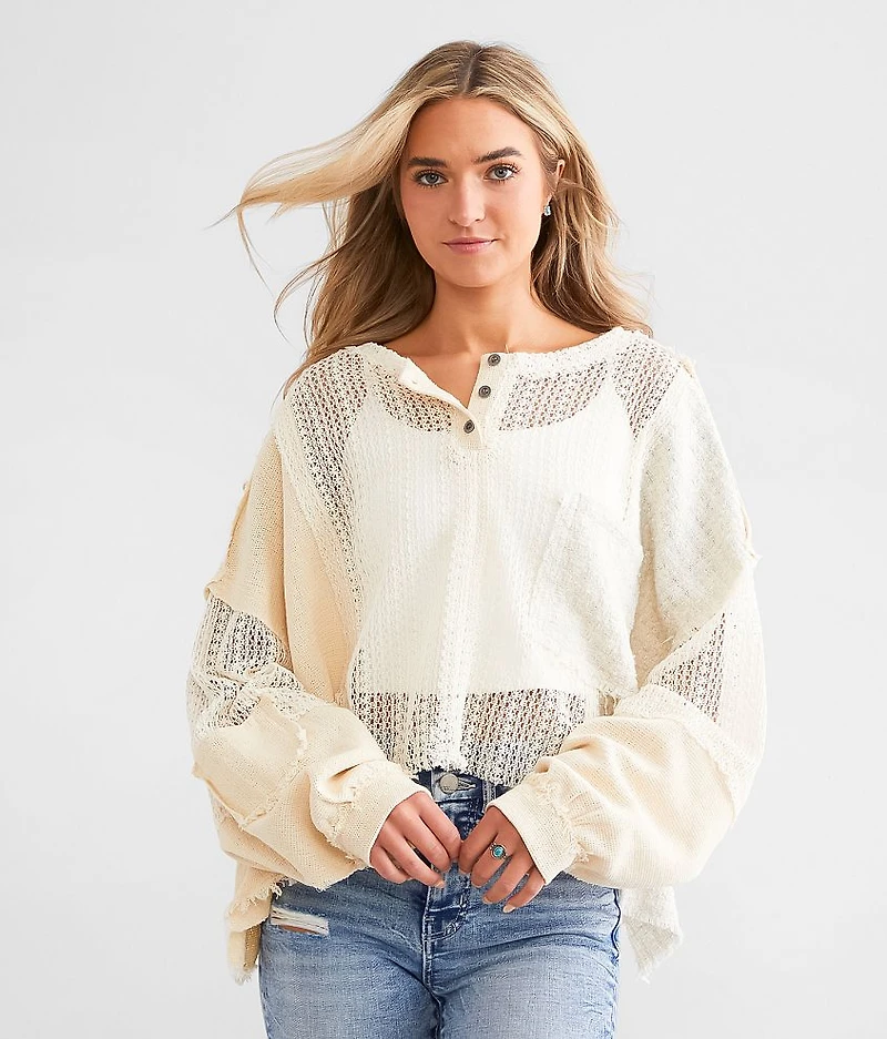 Mixed Open Weave Cropped Henley