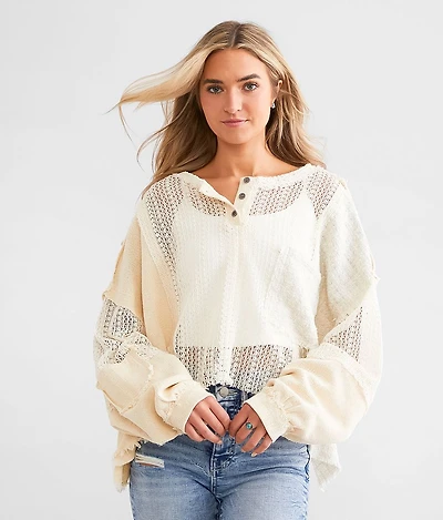 Mixed Open Weave Cropped Henley