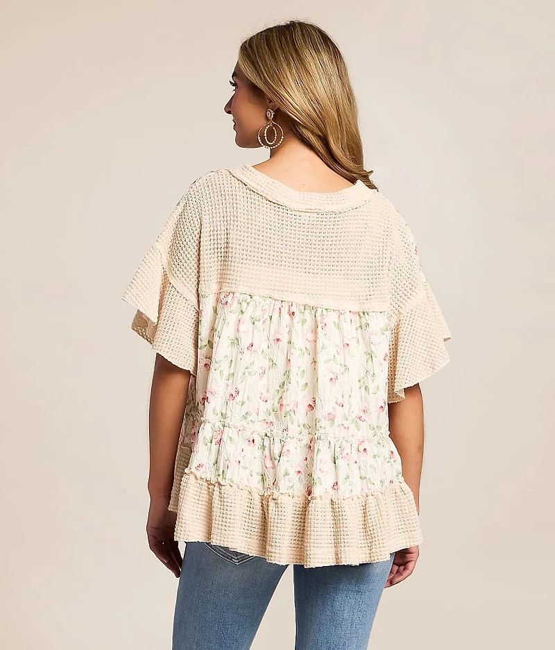 Embroidered Floral Babydoll Top