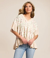 Embroidered Floral Babydoll Top
