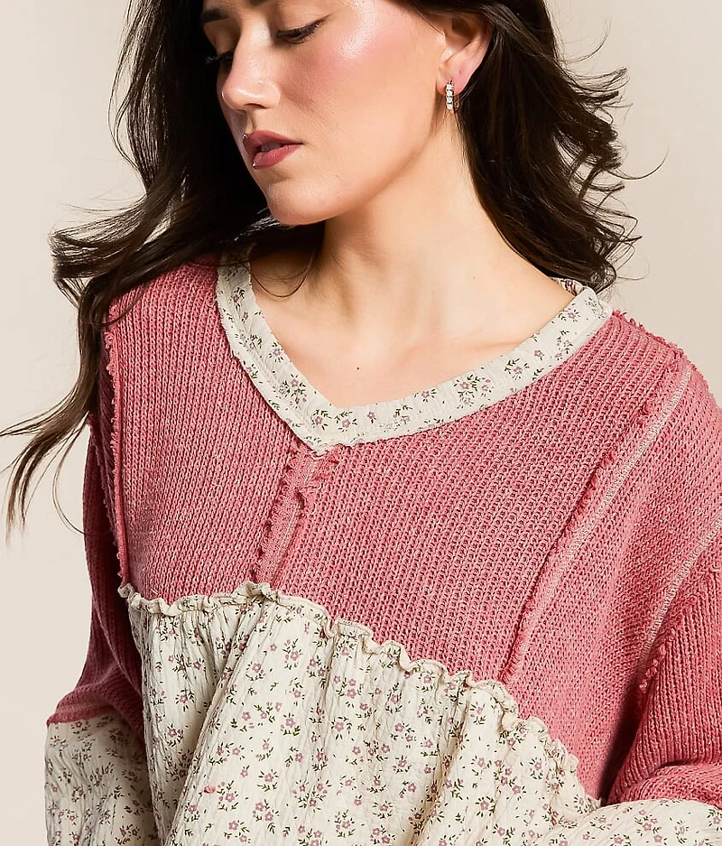 Pieced Floral Baby Doll Top