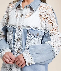 Pieced Lace Oversized Denim Jacket
