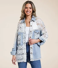 Pieced Lace Oversized Denim Jacket