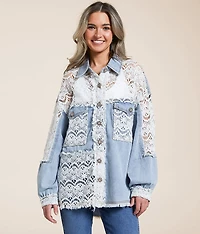 Pieced Lace Oversized Denim Jacket