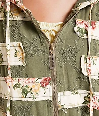 Pieced Floral Hooded Jacket