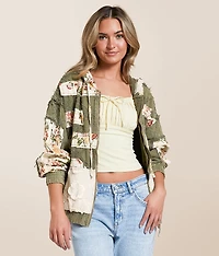 Pieced Floral Hooded Jacket