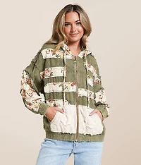 Pieced Floral Hooded Jacket