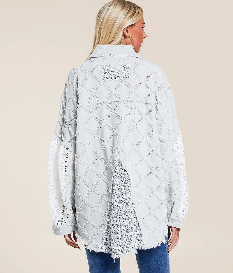 Pieced Floral Denim Oversized Shacket