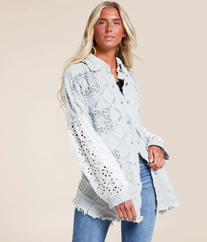 Pieced Floral Denim Oversized Shacket