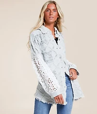 Pieced Floral Denim Oversized Shacket