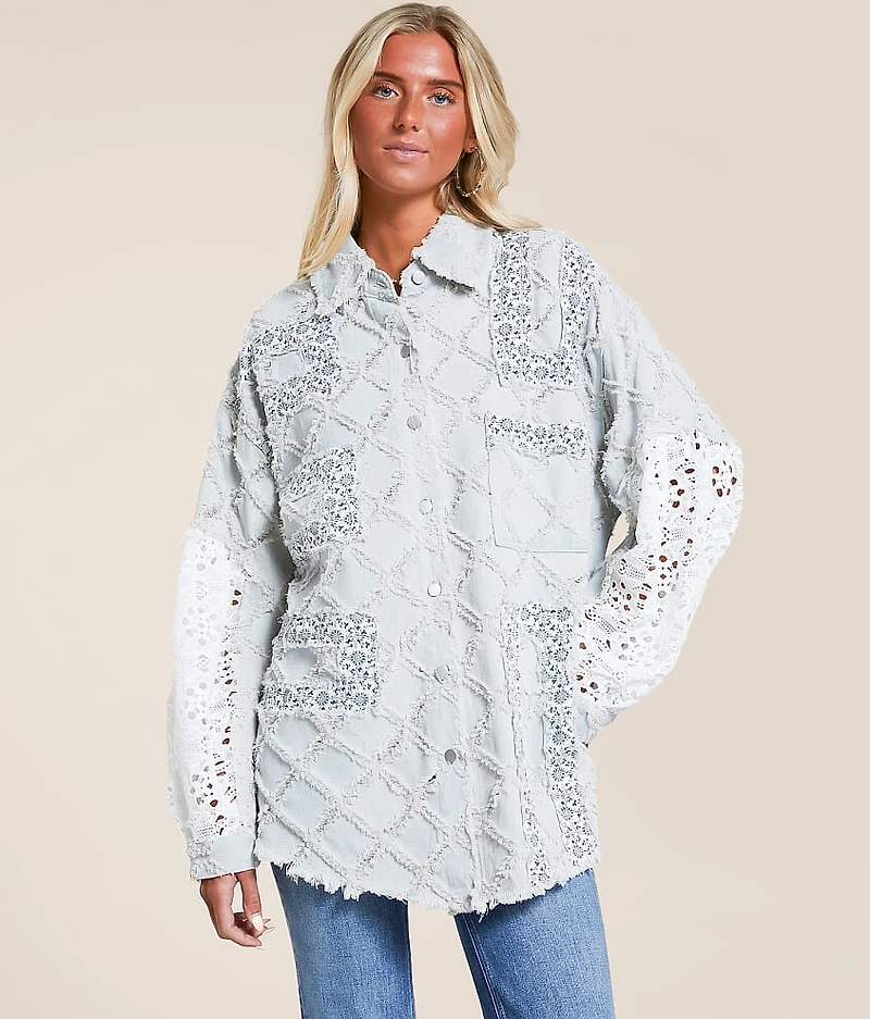 Pieced Floral Denim Oversized Shacket