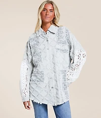 Pieced Floral Denim Oversized Shacket