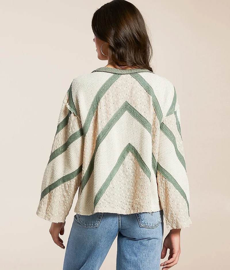 Pieced Eyelet Linen Blend Top