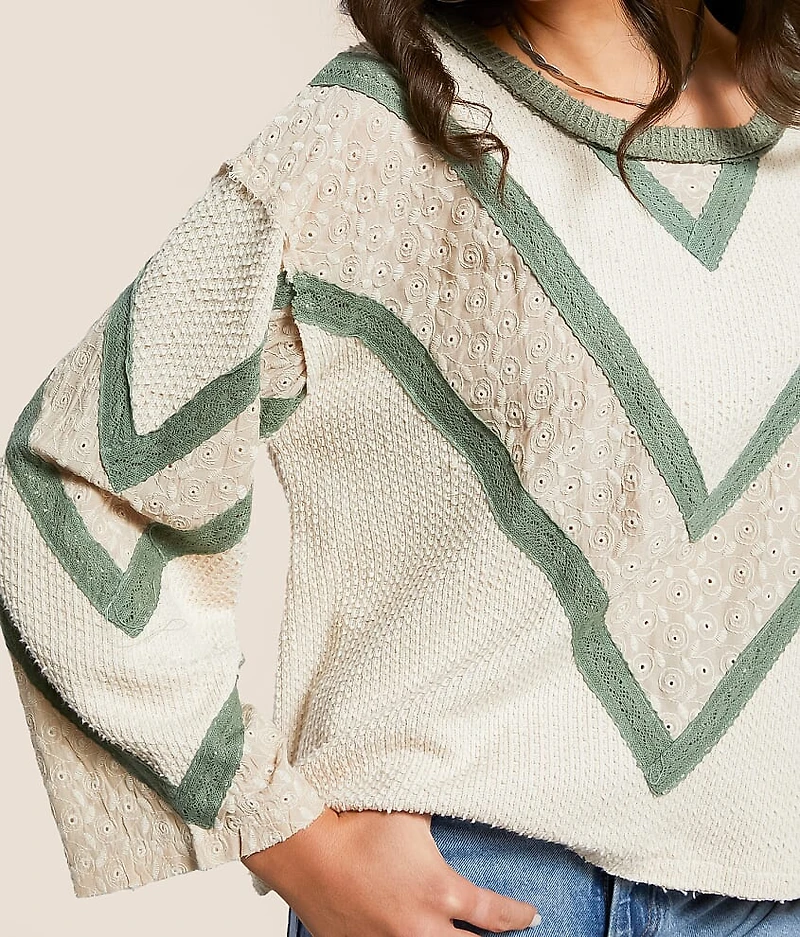 Pieced Eyelet Linen Blend Top
