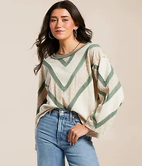 Pieced Eyelet Linen Blend Top