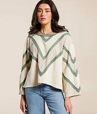 Pieced Eyelet Linen Blend Top