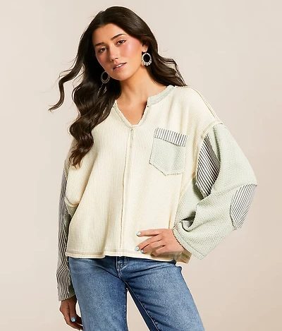 Pieced Waffle Knit Top