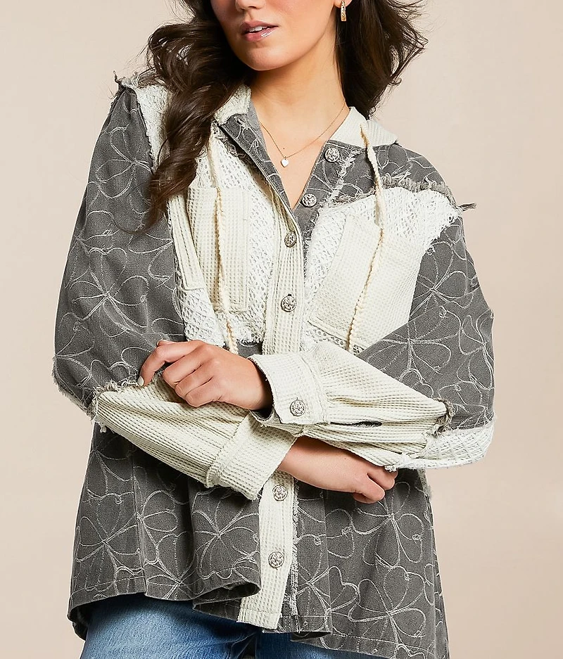 Pieced Floral Hooded Shacket