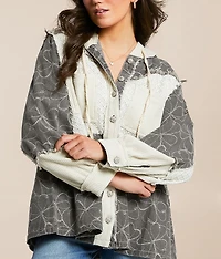 Pieced Floral Hooded Shacket