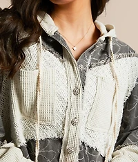 Pieced Floral Hooded Shacket