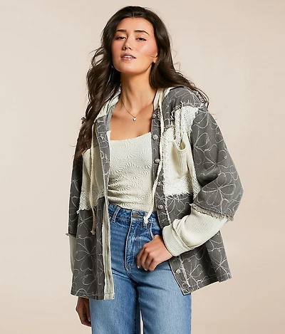 Pieced Floral Hooded Shacket