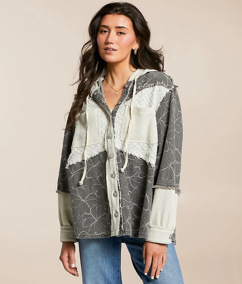 Pieced Floral Hooded Shacket