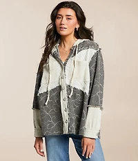 Pieced Floral Hooded Shacket