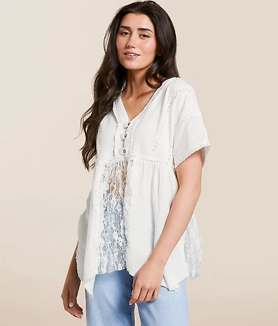 Pieced Lace Babydoll Henley