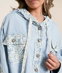 Pieced Floral Chambray Shacket
