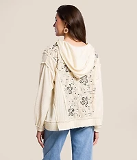 Floral Embroidered Thermal Hoodie