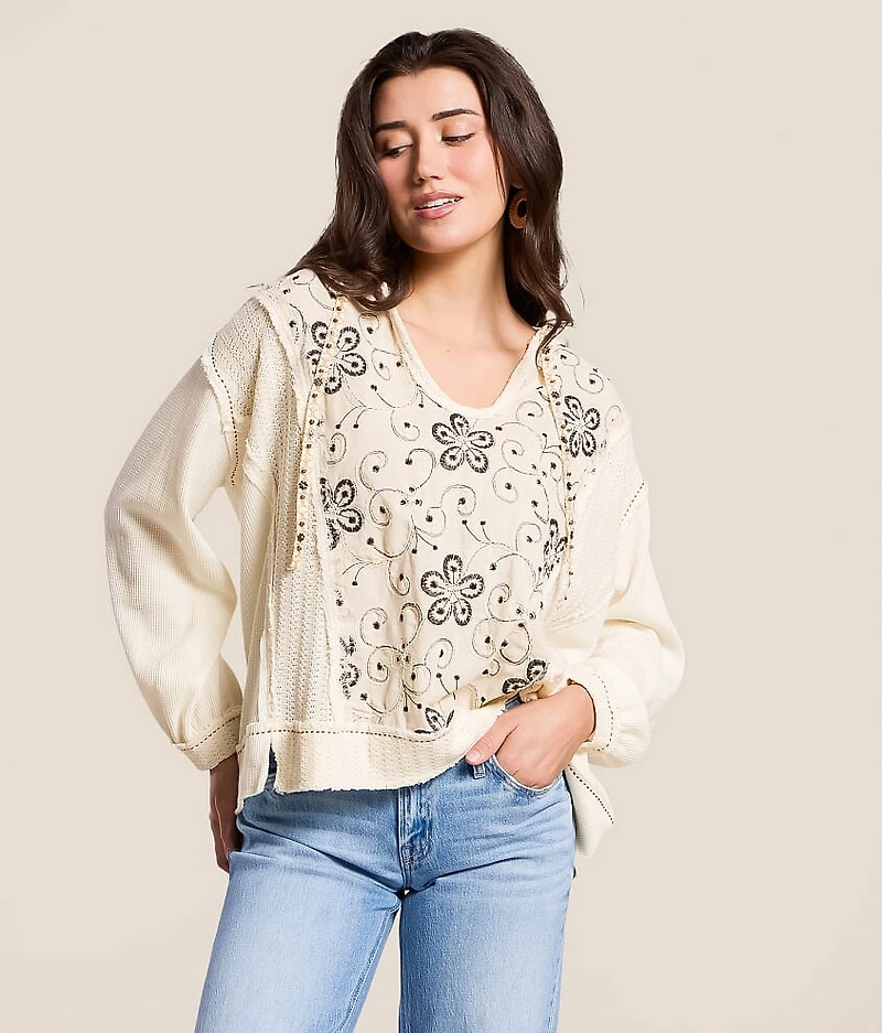 Floral Embroidered Thermal Hoodie