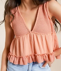 Pieced Ruffle Cropped Tank Top