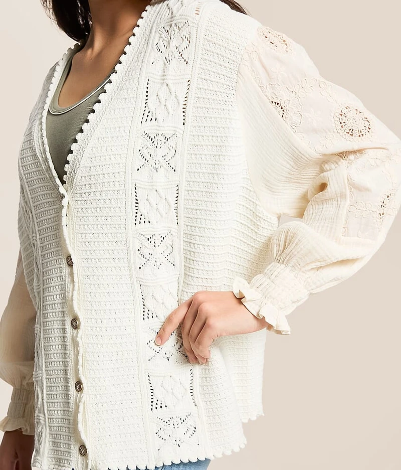 Pieced Crochet Oversized Cardigan Sweater
