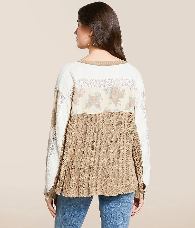 Pieced Cable Sweater Knit Pullover