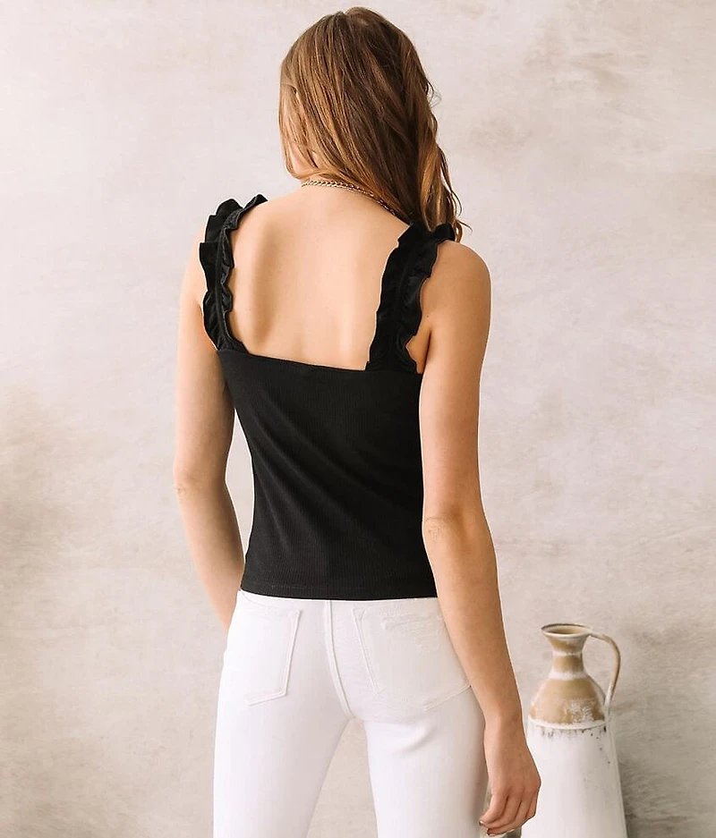 Ribbed Ruffle Strap Tank Top