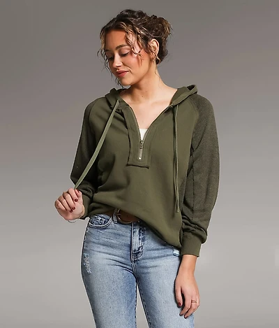 Raw Edge Quarter Zip Hoodie