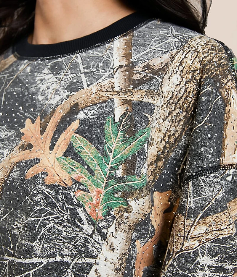 Rhinestone Camo Cropped T-Shirt
